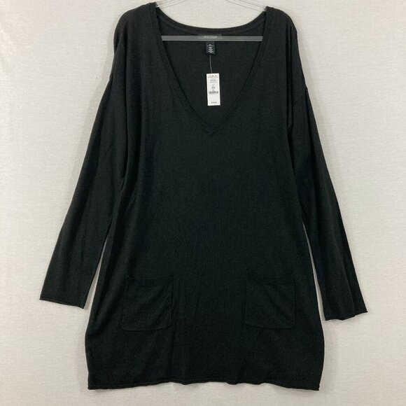 New White House Black Market Black Deep V Neck Light Knit Sweater Tunic XL - Picture 1 of 10